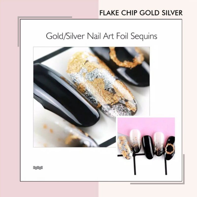 2pcs jar flake chip foil aluminium gold silver hiasan kuku