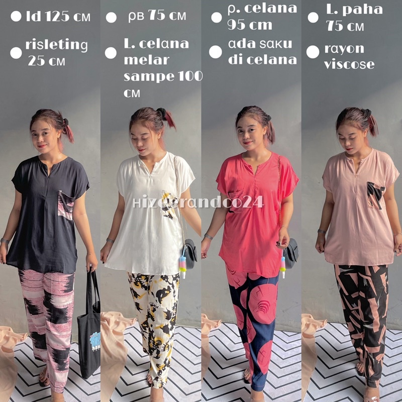 ONE SET RAYON PAJAMAS PIYAMA TANGAN PENDEK