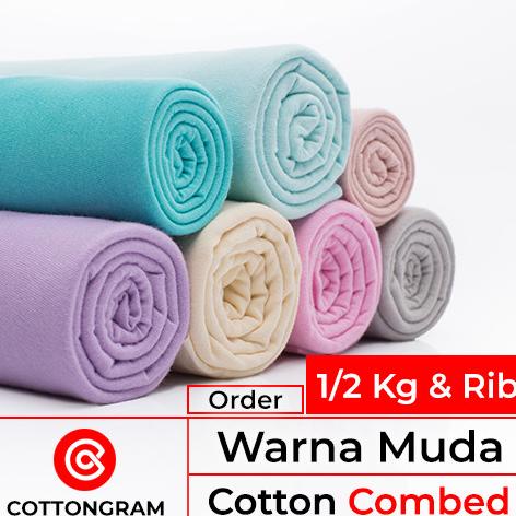 Kain kaos bahan kaos katun cotton combed 24s & 30s wrn muda 1/2 Kg+Rib