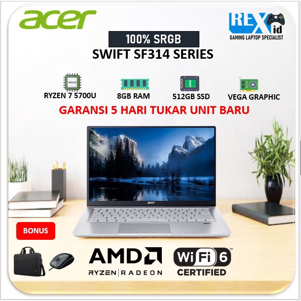 ACER SWIFT 3 RYZEN 7 5700 8GB 512SSD VEGA7 W10 14.0FHD IPS