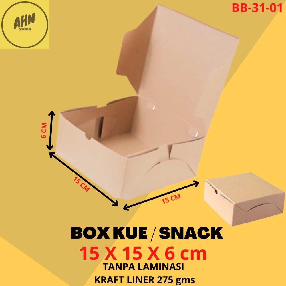 

KARDUS BOX SNACK KUE ROTI / KARDUS KOTAK NASI BOLU SNAK BOLEN DONAT BOMBOLONI UKURAN 15x15x6 CM