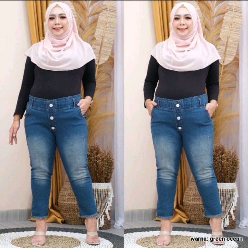 Celana Panjang Wanita Jeans Jegging 7/9 Kombinasi Kancing