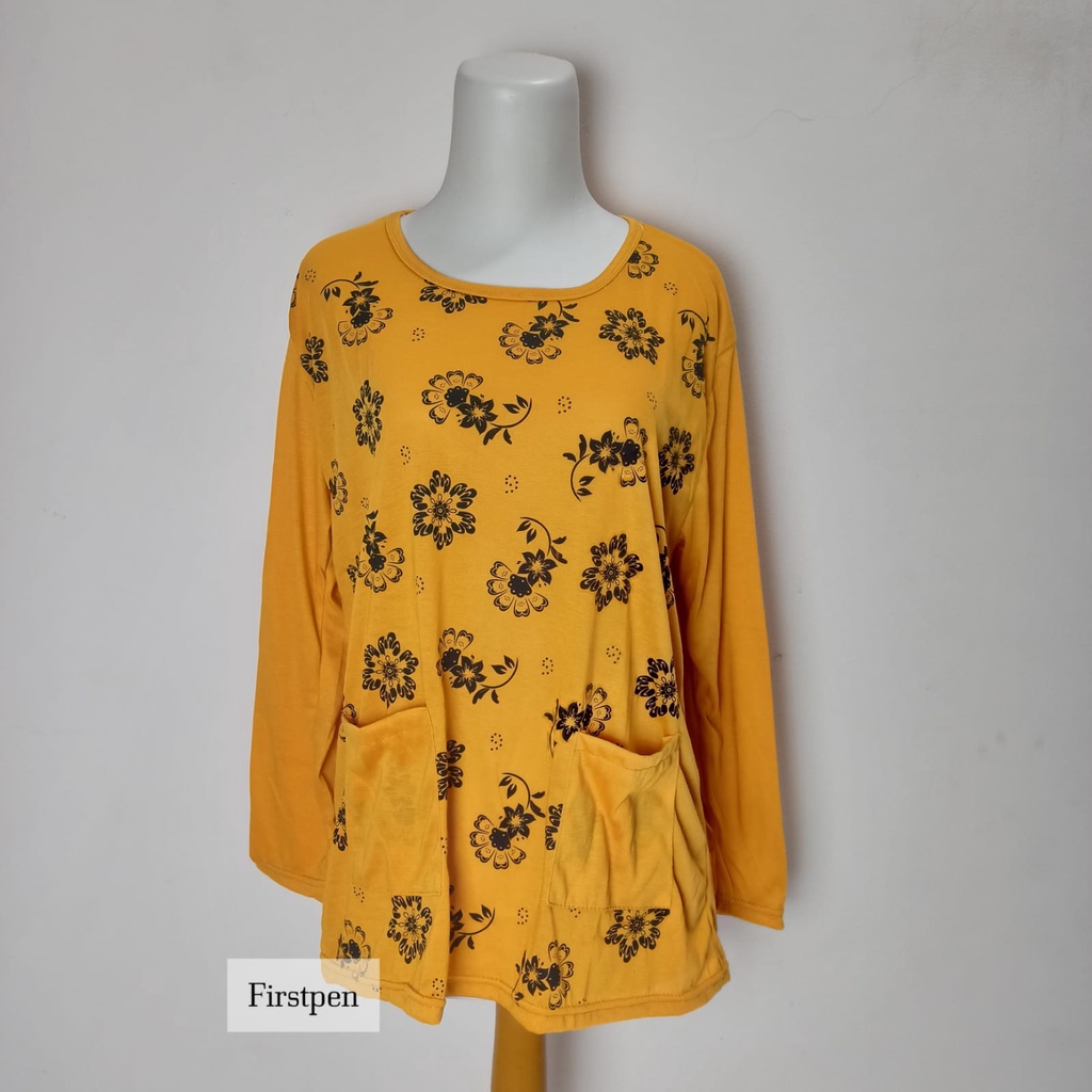 Kaos Jumbo Motif Bunga Lengan Panjang Wanita
