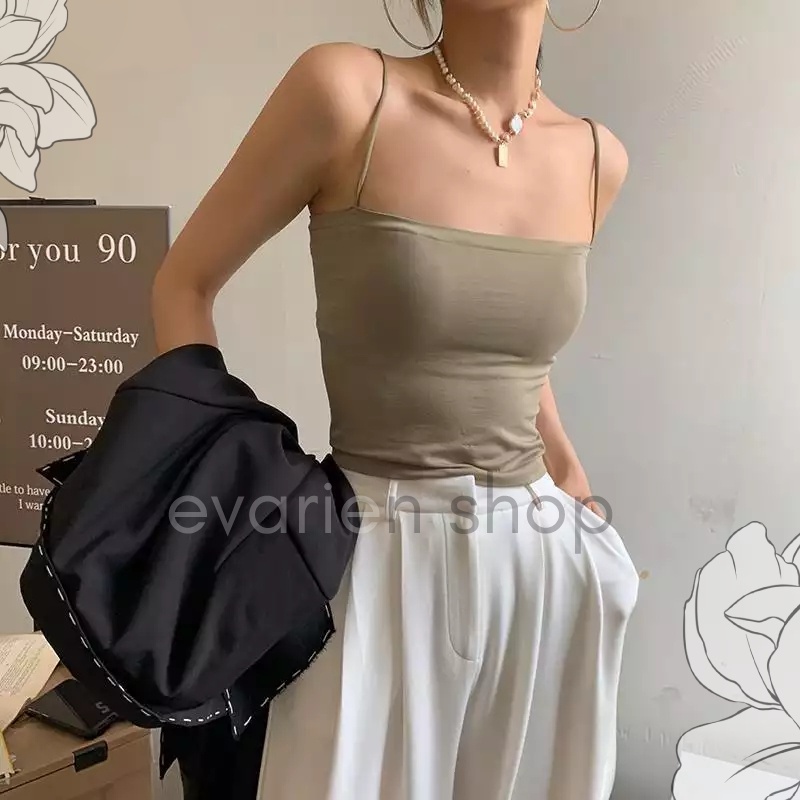 EVARIEN SHOP - Square Camisole Strap Spaghetti With Pad Bra HYPE Kamisol Korea Strap Kecil Tengtop K