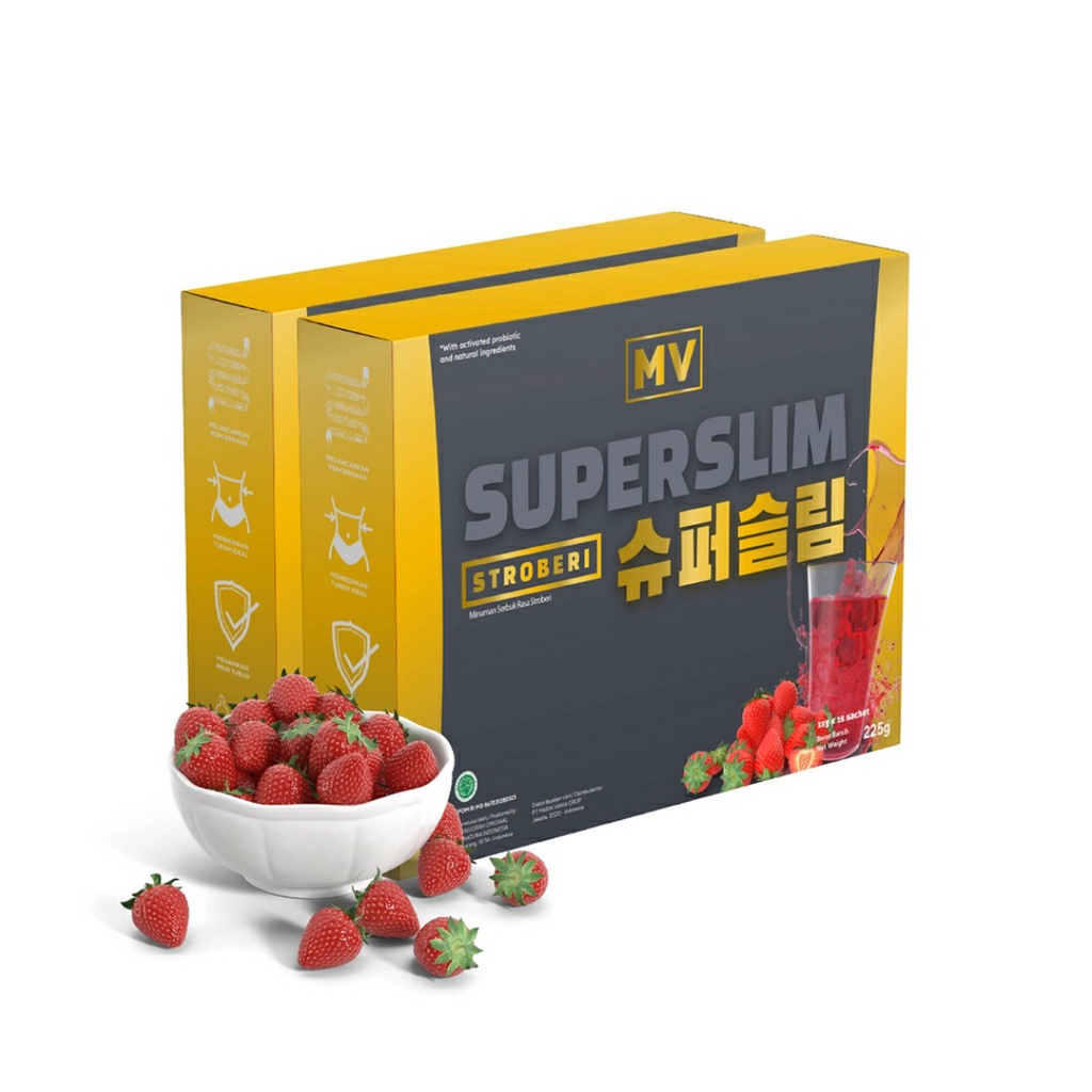 MVSUPERSLIM 2 Box 30 Sachet 1 Month Supply Strawberry Fiber Drink by Maria Vania BPOM Halal MV Super