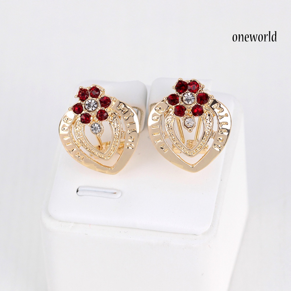 OW@ Women's Wedding Flower Rhinestone Ring Earrings Necklace Bracelet Jewelry Set