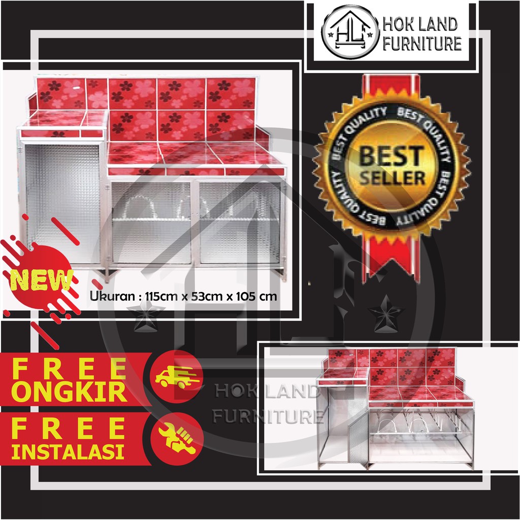 Rak Kompor Keramik Model L + Rak Piring / lemari rak meja kompor almunium 3 pintu / RL6