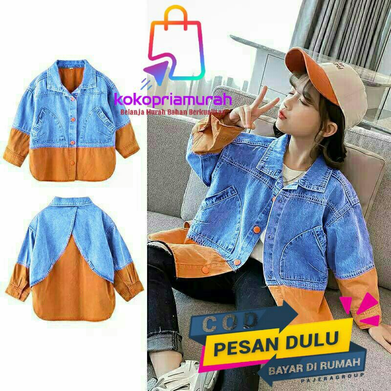 JAKET ANAK UMUR 5-10 TAHUN | JAKET CEWEK | JAKET VELISH DENIM | LENGAN PANJANH
