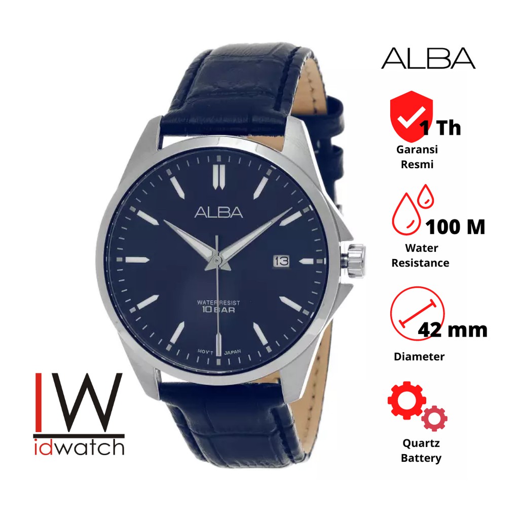 Alba AS9J73X1 Jam Tangan Pria Original AS9J73 Cowok Strap Leather Kulit Anti Air Klasik