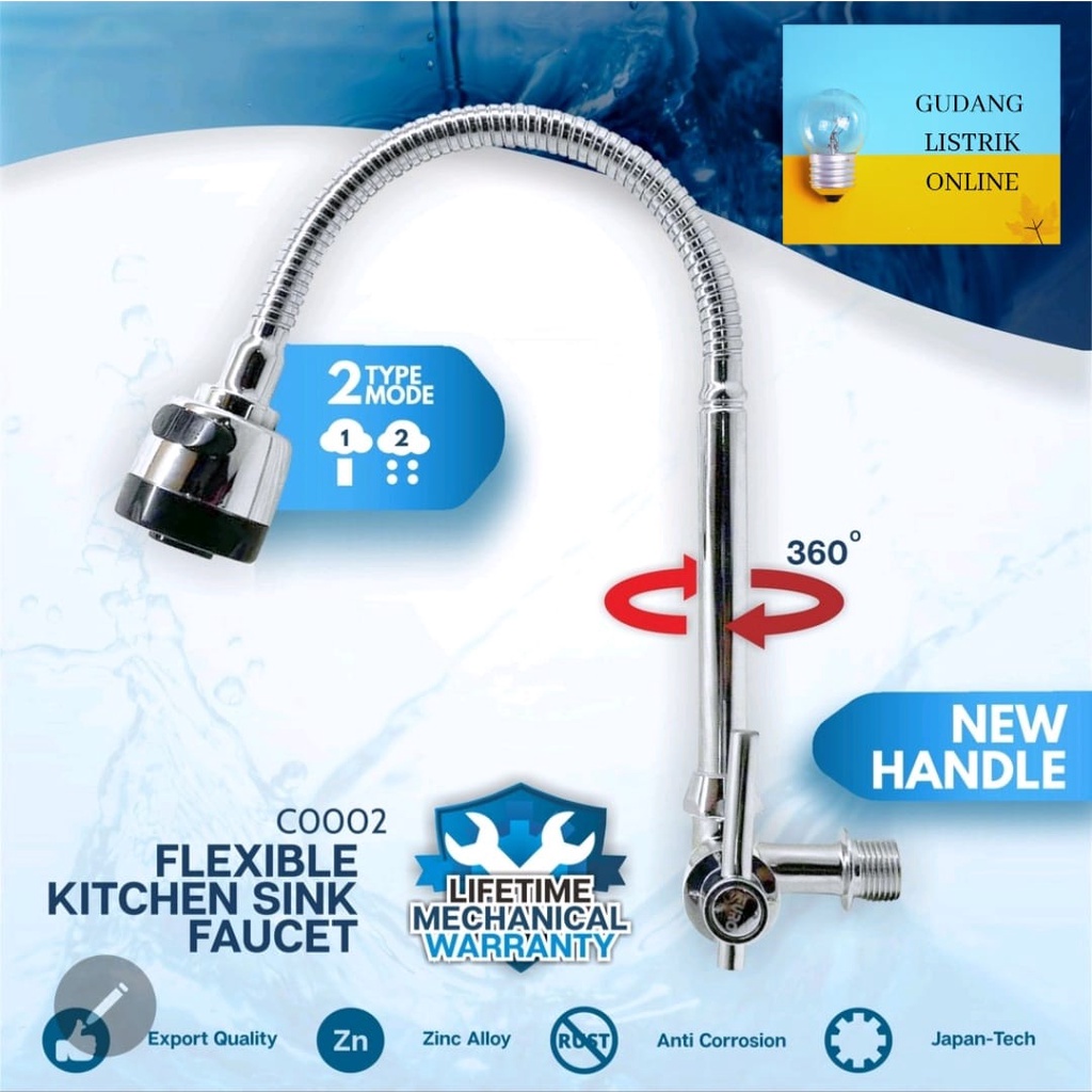 Kran air Angsa Fleksibel Minimalis Engkol Murah 8820 F4/ Keran Air sink Cuci Piring Dapur 2in1