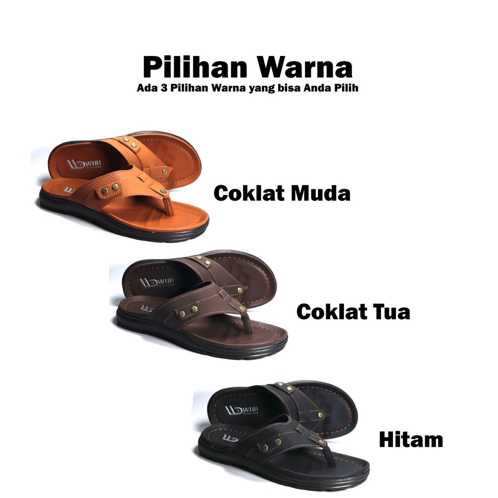 AFLAH X WIBI Sandal Pria Japit Kulit Motif Dua Kancing Hitam Coklat Tua Tan S03