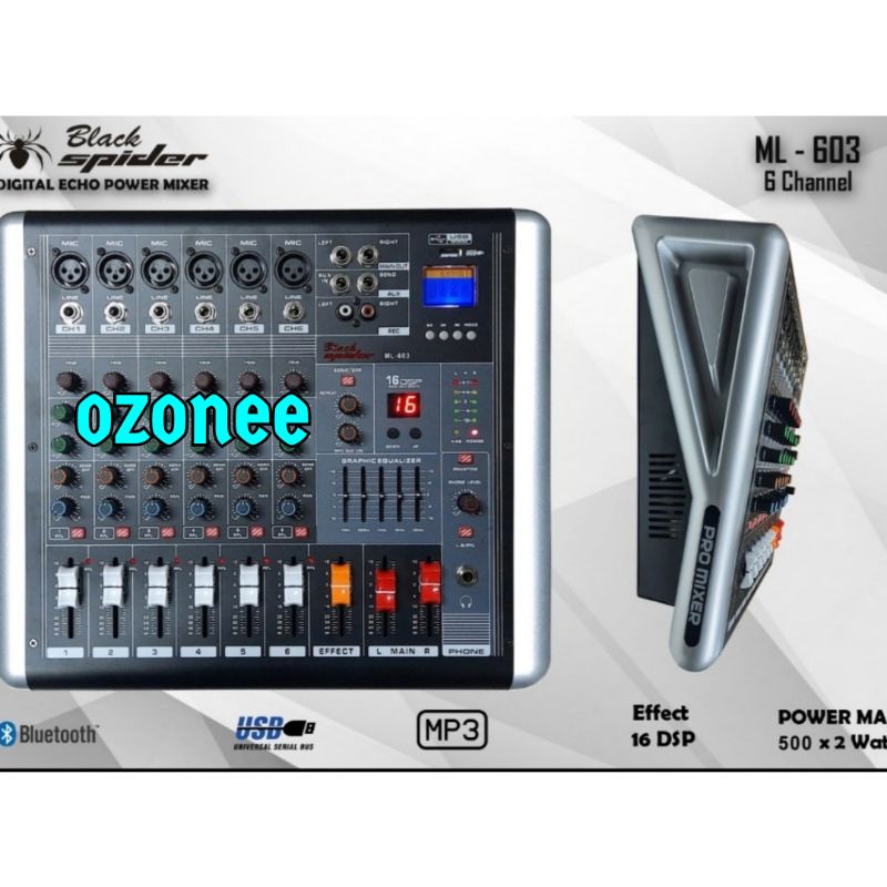 POWER MIXER BLACK SPIDER ML 603 6CHANNEL ORIGINAL