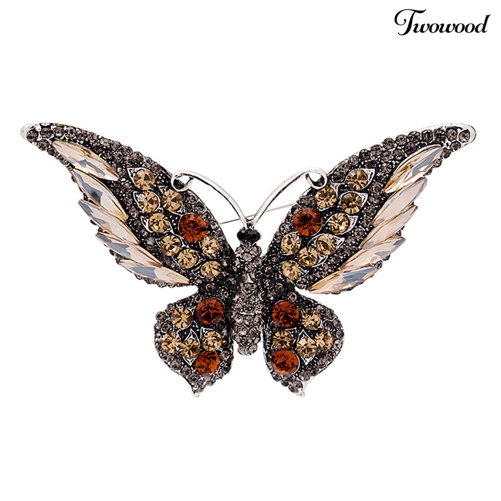 Twowood Butterflies Shape Vivid Lapel Pin Alloy Rhinestone Shiny Badge Brooch Pin Scarf Clip