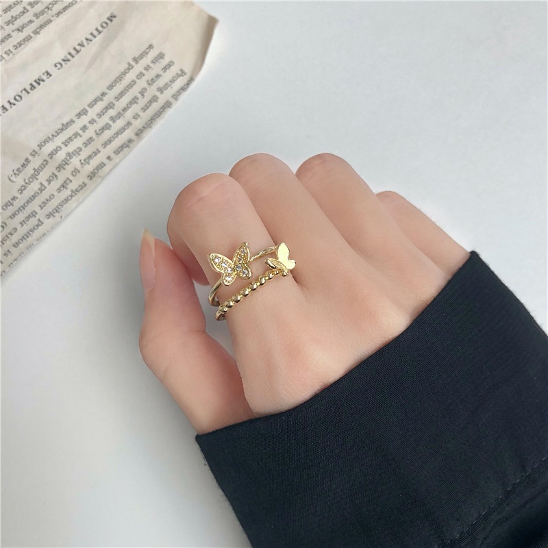 Cincin Model Double Layer Bentuk Pita Gaya Korea Untuk Perempuan