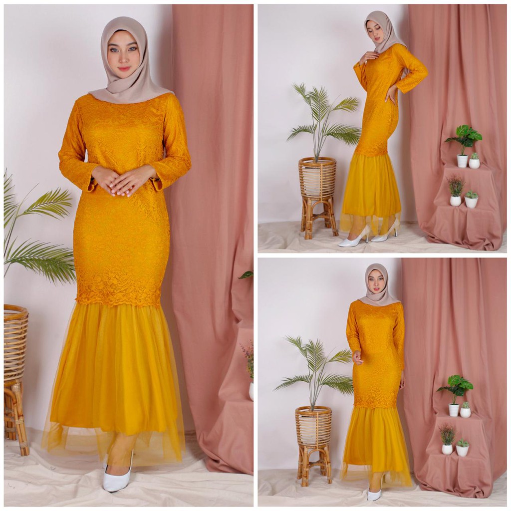 (Pasti RealPict) Maxi Celmira Duyung Brukat Cord Tulang Premium Gamis Baju Muslim Dress Pesta