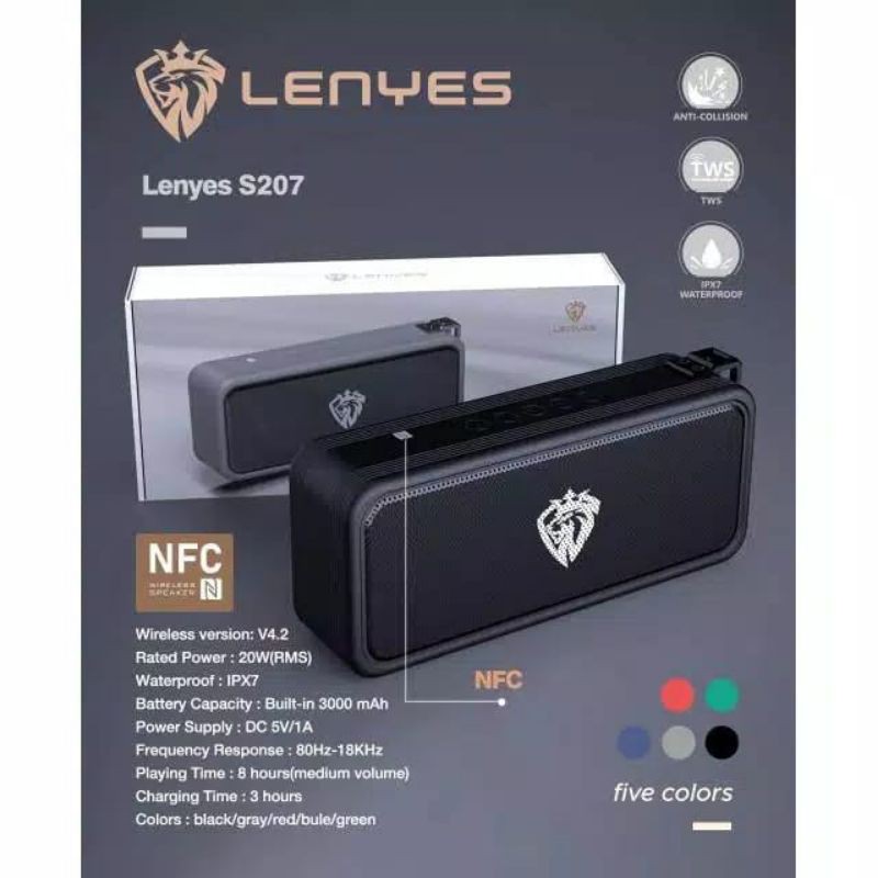 Lenyes Speaker Bloetooth S207 Waterproof Original