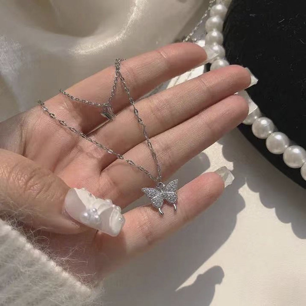 Kalung Kupu-Kupu Ganda | Flash Diamond Fashion Choker Wanita Baru Dalam Rantai Klavikula Korea