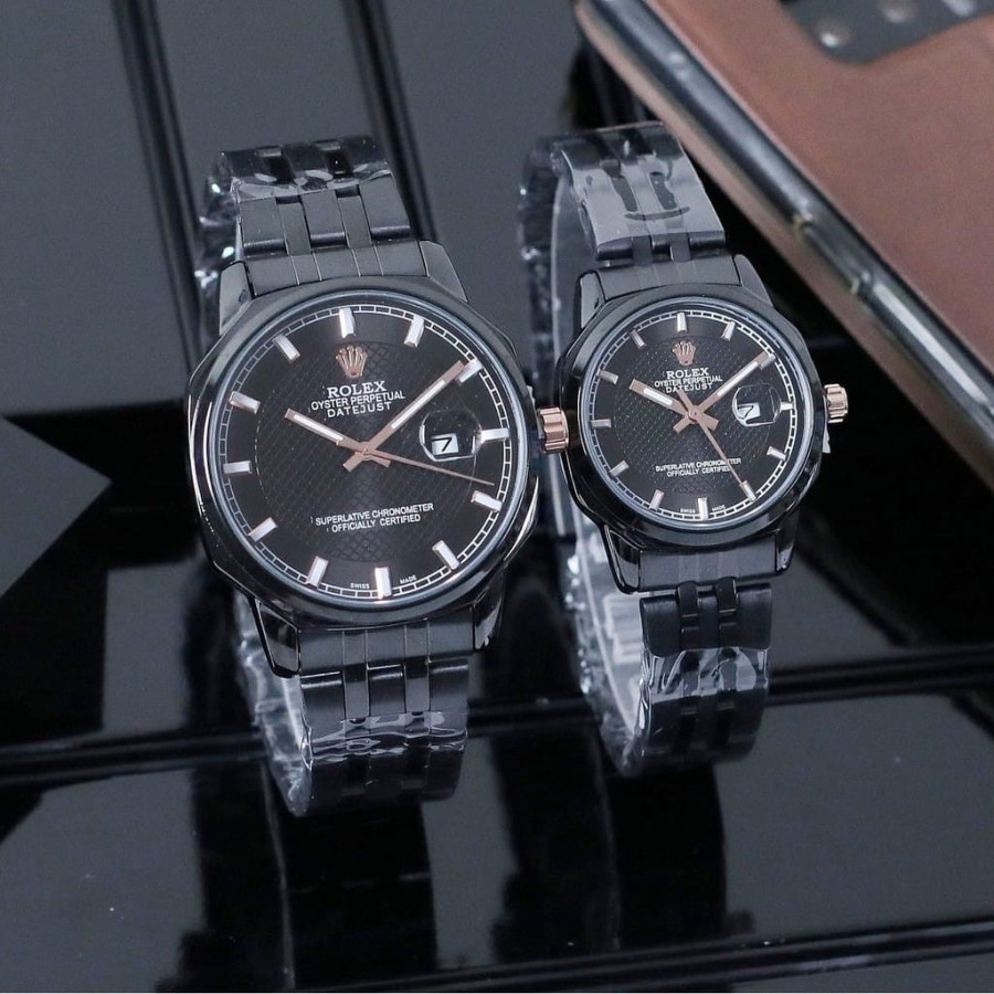Jam Tangan Couple / Pasangan Rolex Tanggal Aktif - Silver Hitam