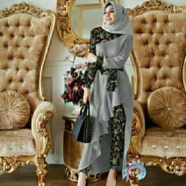 SET CELANA BELLALUNA BATIK, GAMIS HIJAB MUSLIM, DRESS MAXY, SETELAN