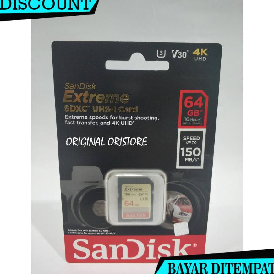 (BAYAR DITEMPAT) SANDISK SDCARD EXTREME 64GB 150MB/S CLASS 10 - SANDISK SD CARD EXTREME 64 GB 150