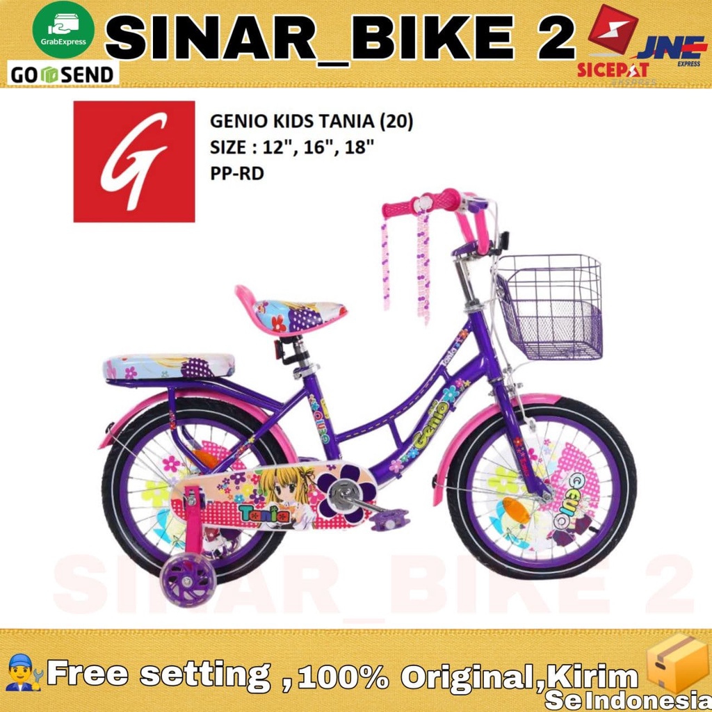 Sepeda Anak Perempuan GENIO TANIA KIDS Ukuran 12 16 &amp; 18 Inch Keranjang