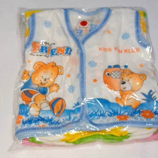 1 Lusin BAJU YUKENSI Putih Sablon, Bayi Tanpa Lengan Yukensi Bahan Cotton Newborn Baby Unisex