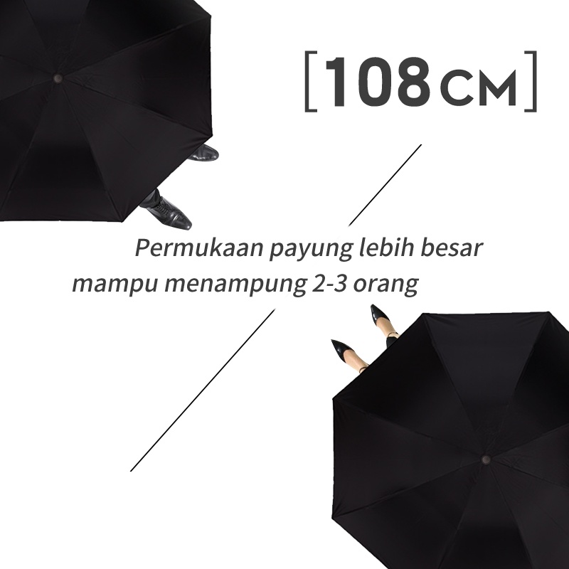 Letyeah &amp; Anantagt Payung Lipat murah Hitam Polos ukuran Besar Anti UV Hujan atau Panas unisex Manual Umbrella