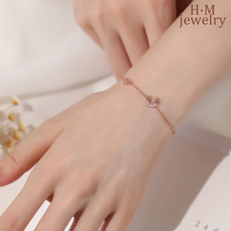 Gelang Tangan Rantai Sterling Silver 925 Aksen Berlian Imitasi Untuk Wanita