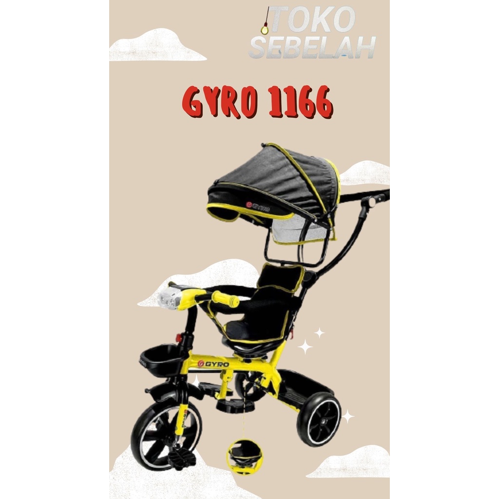 Sepeda Stroller Anak Roda 3 Gyro GY 1166 Jok Bisa di Putar Musik BDG