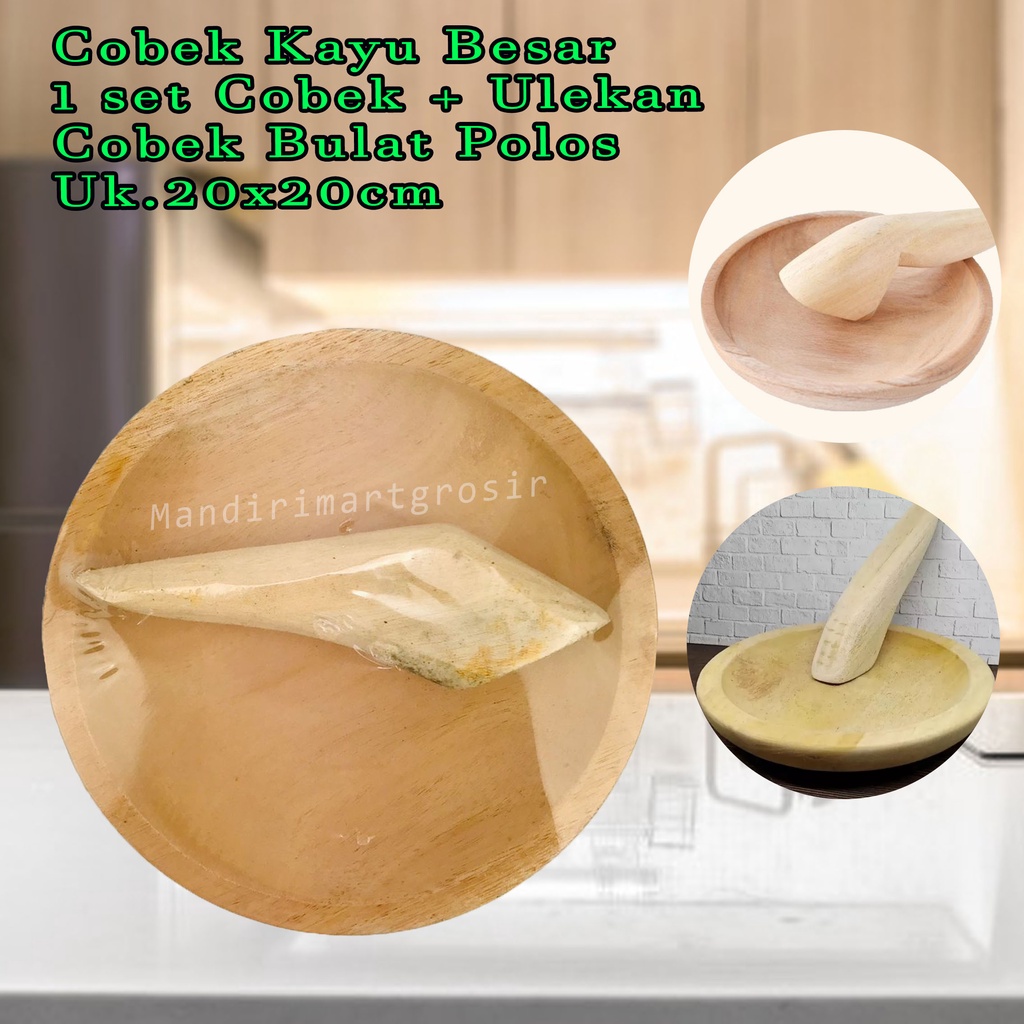 1set Cobek + Ulekan *Cobek Kayu Besar * Cobek Bulat Polos * Uk.20x20cm