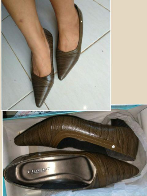 Cod(bayar Ditempat) Sepatu Pantofel Kulit Wanita Flower
