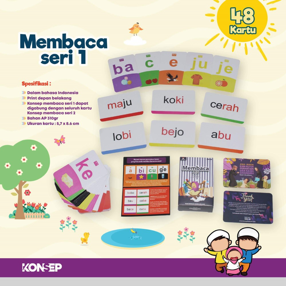 Flash Card Membaca Seri 1 - Kartu Belajar Anak Bergambar - Konsep Studio Original