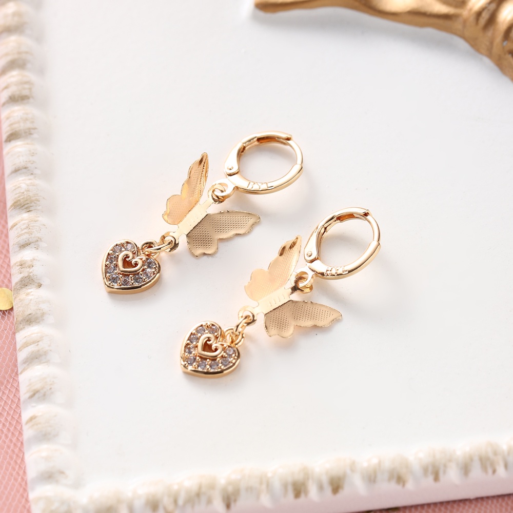 D.G.C Diamond Butterfly Stud Earrings Wanita Stainless Steel Liontin Fashion Korea Rose Gold D188