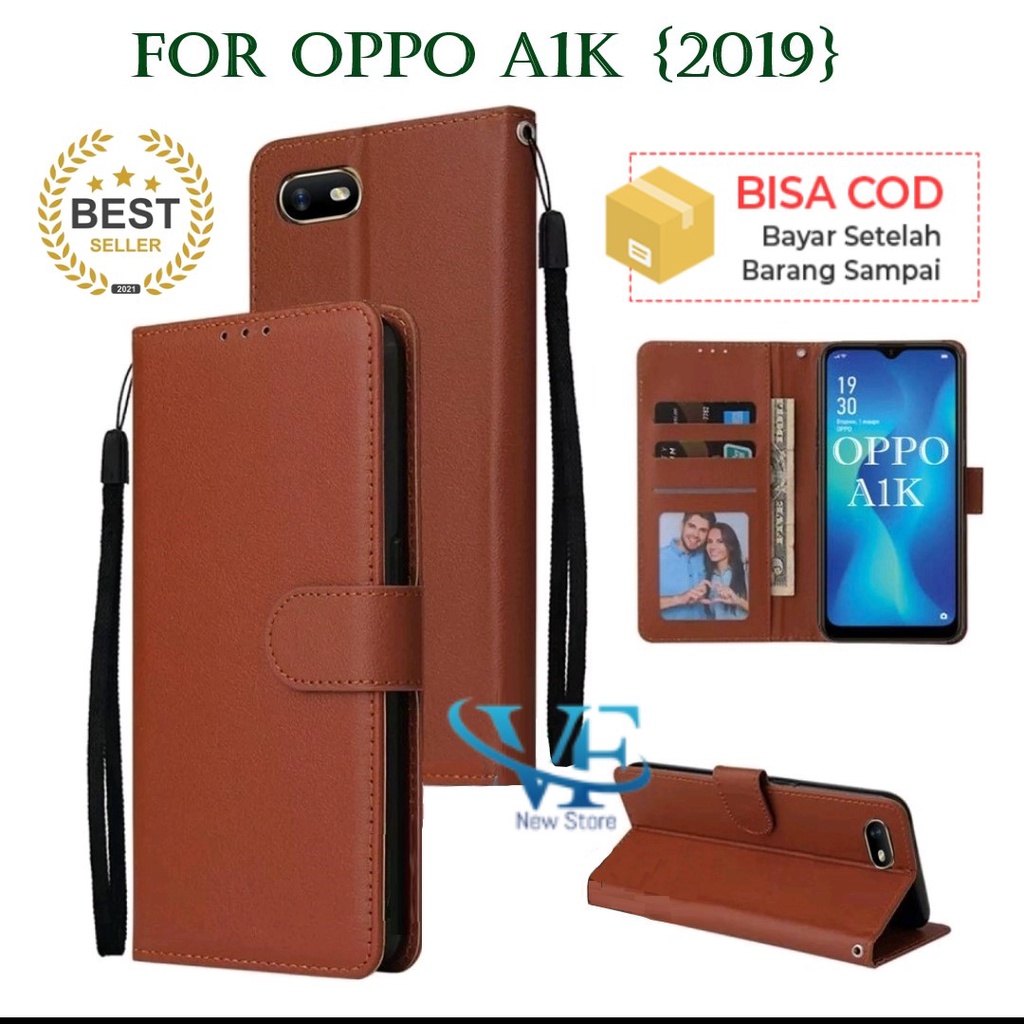 CASE LEATHER/SARUNG DOMPET UNTUK HP  OPPO A1K {2019}  FLIP COVER WALLET STANDING DOMPET CASING