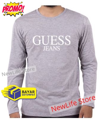 Kaos Distro Guess Jeans Putih Premium Pria Wanita Lengan Panjang