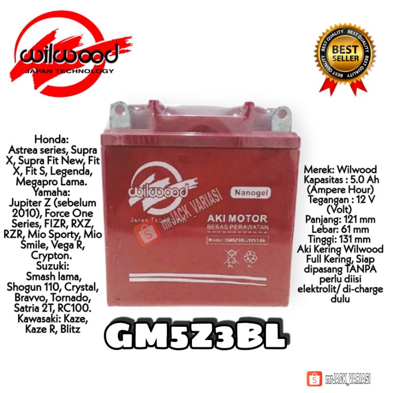 Aki Kering GRAND,SMASH,JUPITER Accu MF Type GM5Z3BL  Wilwood GROSIR MURAH