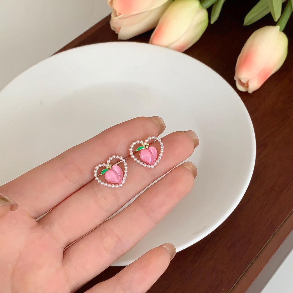 Anting Desain Hati Warna Pink peach Untuk Wanita