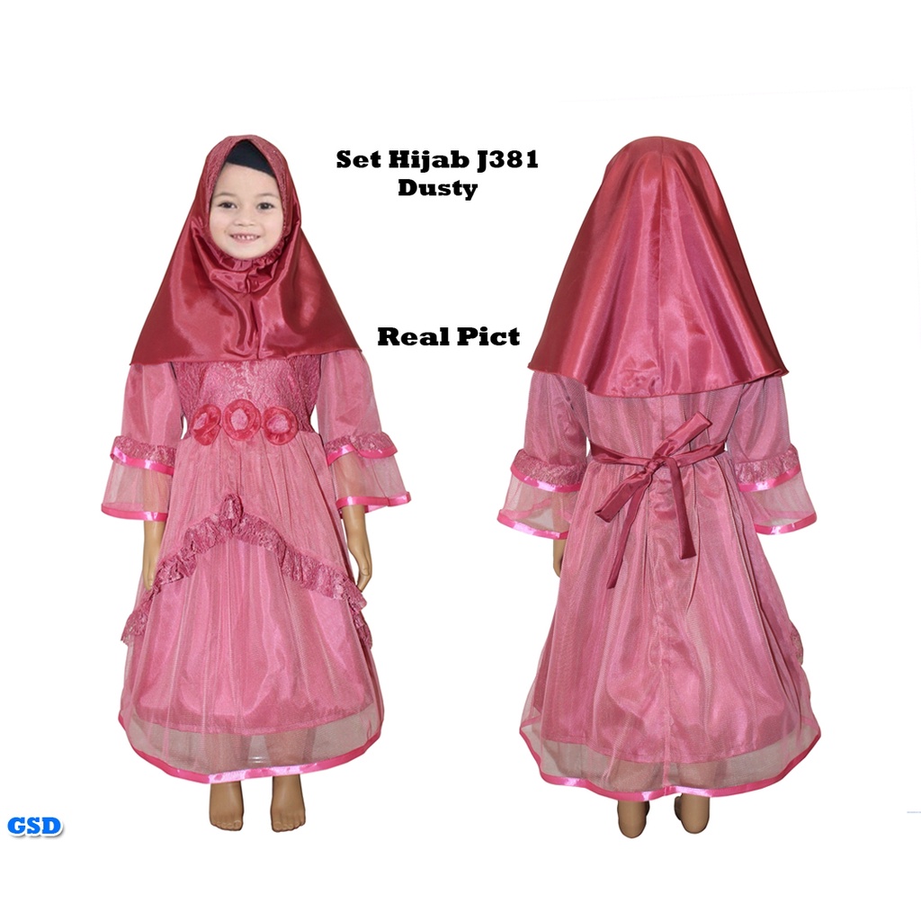 Set Hijab J381 Kids /Maxi /Stelan Maxi Dress Bergo Anak/Baju Muslim Hijab Anak/Gamis Syari Anak