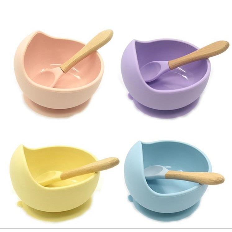 Mangkok Silicon Anti Slip | Colorful Bowl Silicone + Spoon