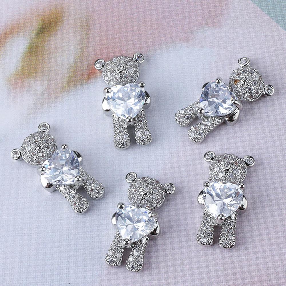 Mxbeauty 3D Kuku Berlian Imitasi Mewah Desain Manicure Shiny Bear Detak Jantung