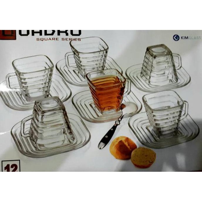 Gelas Cangkir + Saucer, 6 Set ( Total 12 Pcs ) / Gelas Teh / Kopi