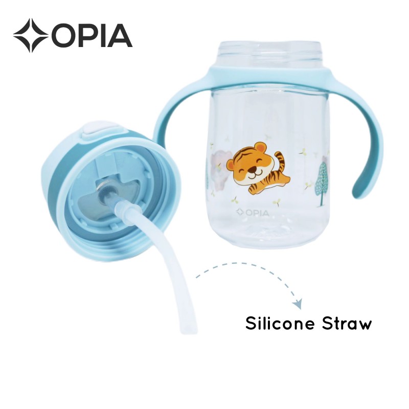 OPIA Tritan Bottle Kids 350ml TIGER - Push Straw Handle Bottle