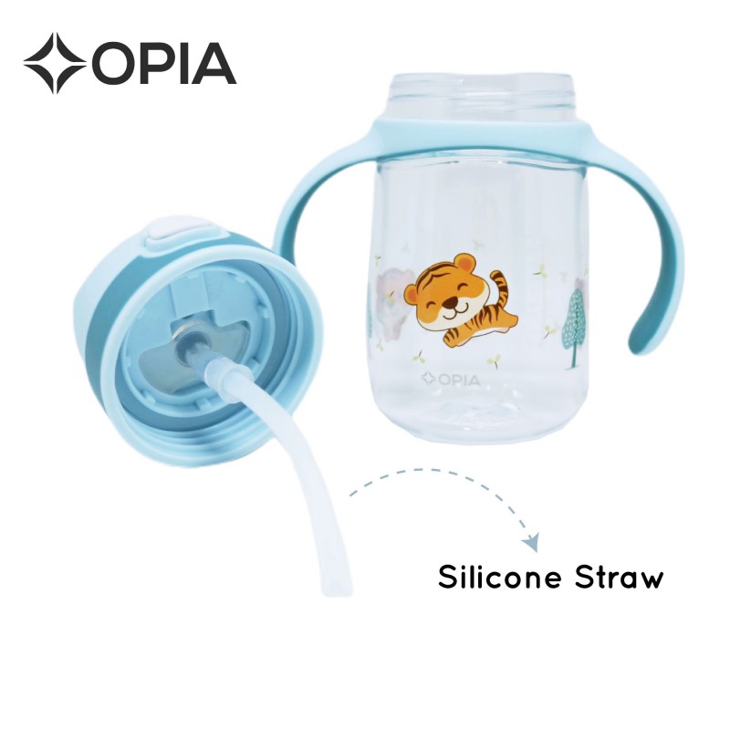 OPIA Tritan Bottle Kids 350ml TIGER - Push Straw Handle Bottle