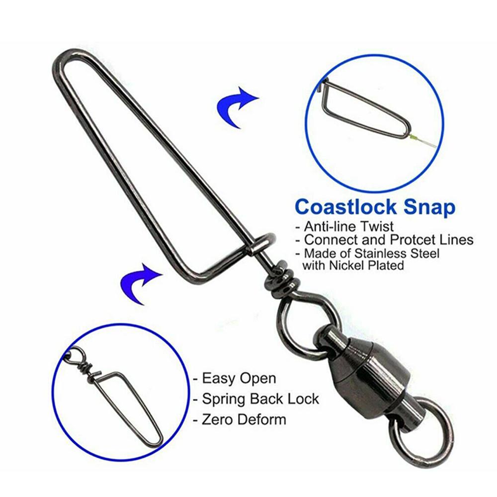 Nickolas1 Ball Bearing Kekuatan Tinggi Hitam Nikel Dilapisi Tahan Korosi Stainless Steel Lure Hook Konektor Pancing Konektor Coastlock Snap