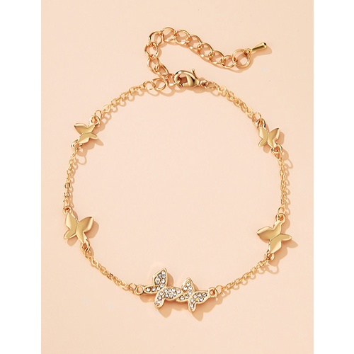 LRC Gelang Tangan Fashion Golden Alloy Diamond Butterfly Bracelet K80467