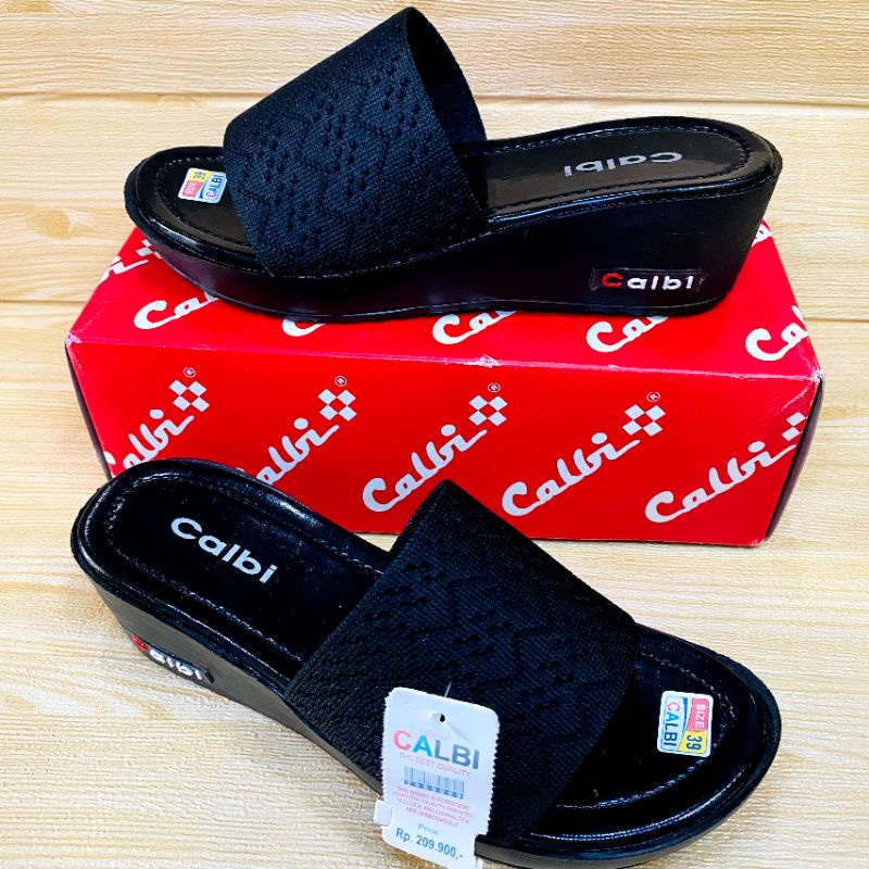 SANDAL WANITA WEDGES TERBARU MODEL CALBI/ SANDAL WEDGES TERBARU-RAJUT HITAM