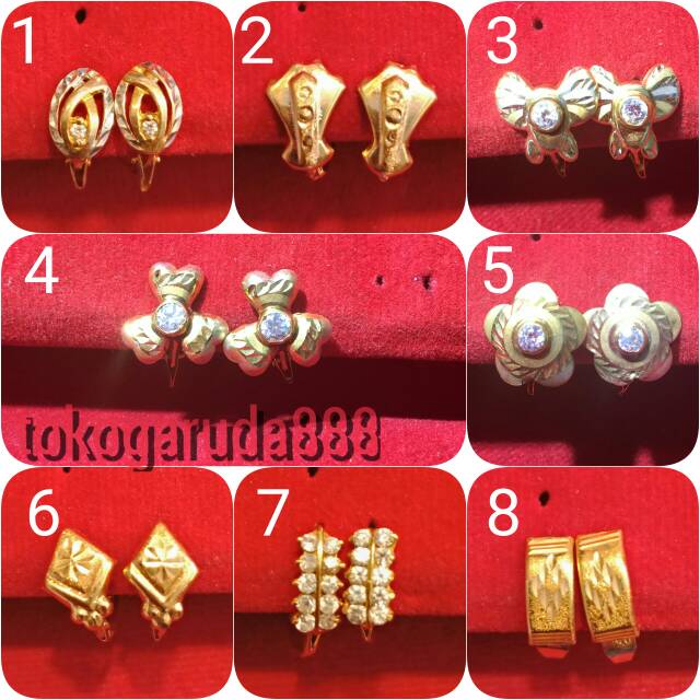 Anting jepit anak dan dewasa emas asli kadar 700 70% 22 1 satu g gr gram gold ubs permata batu