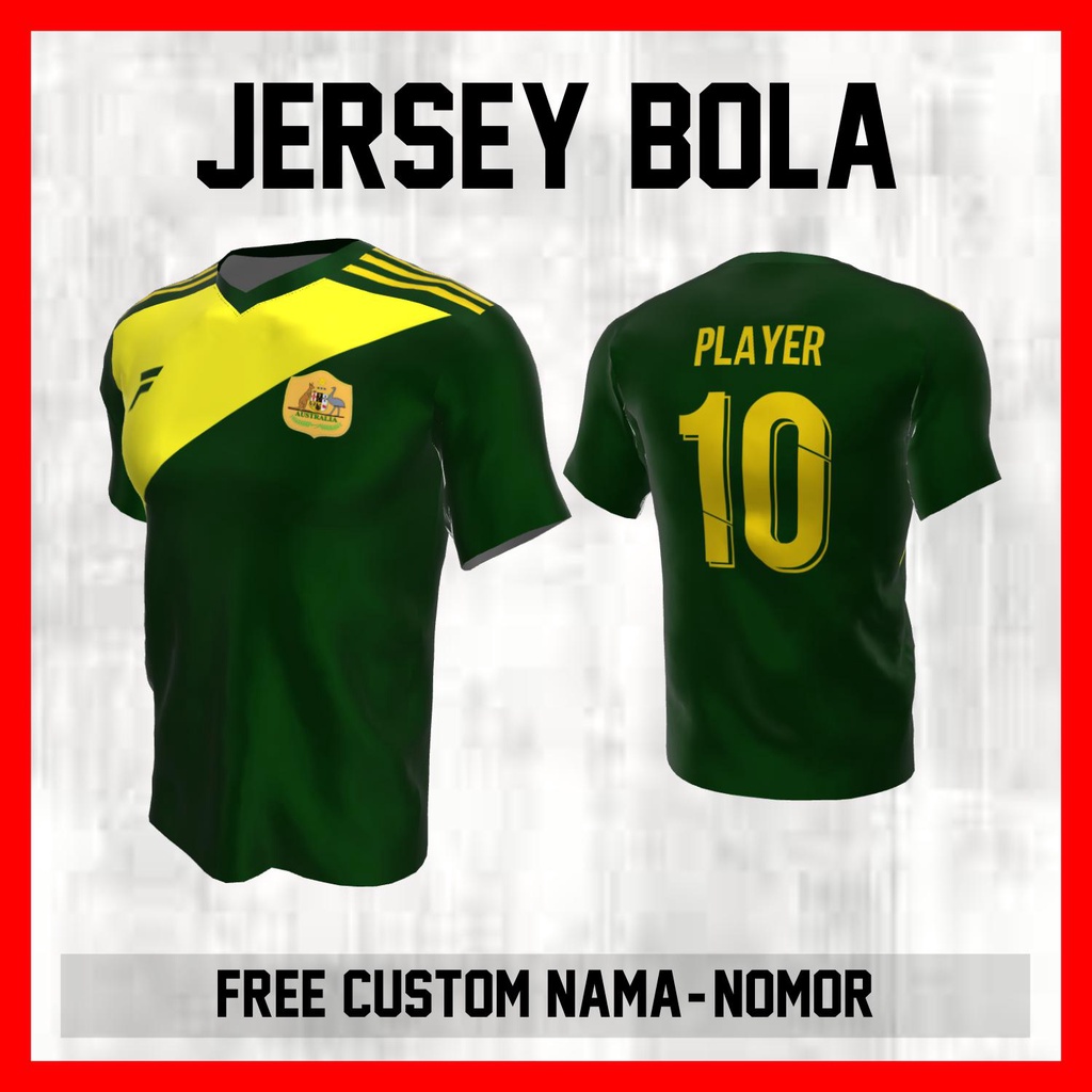 Kaos Bola Jersey Australia Timnas Negara Garis Bahu Baju Custom Nama dan Nomor Punggung - 115