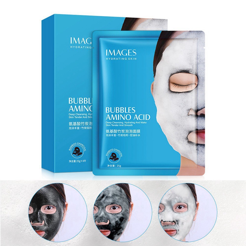 Images Bubbles Amino Acid Sheet Mask Masker Gelembung Images Oksigen Arang Bambu