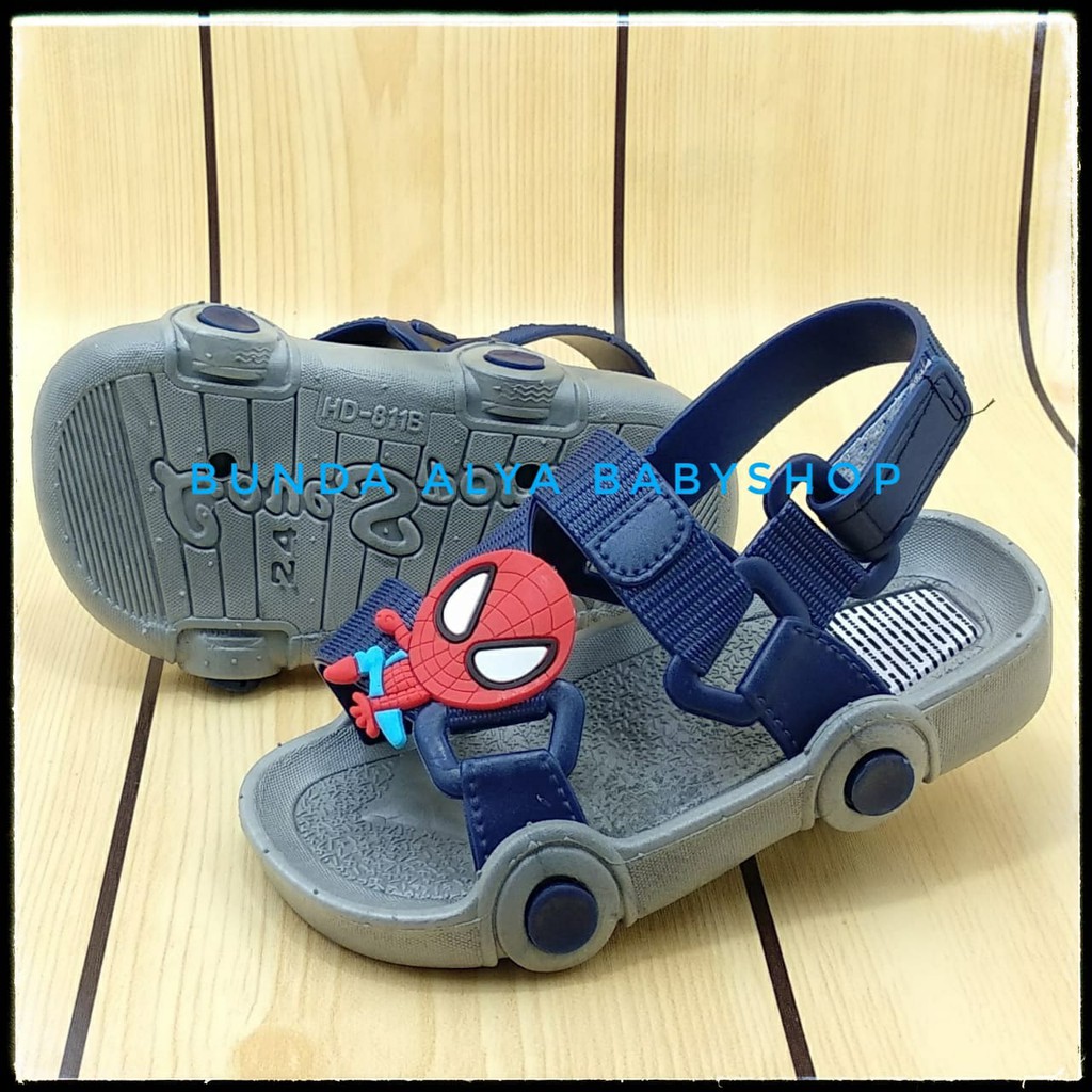 Sendal Anak Laki Laki IMPORT Usia 2 Tahunan Karet Anti Licin - Sepatu Sandal Anak Cowok Lentur ABU Kartun Size 28